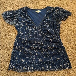 Max Studio Blue Floral Blouse size Large